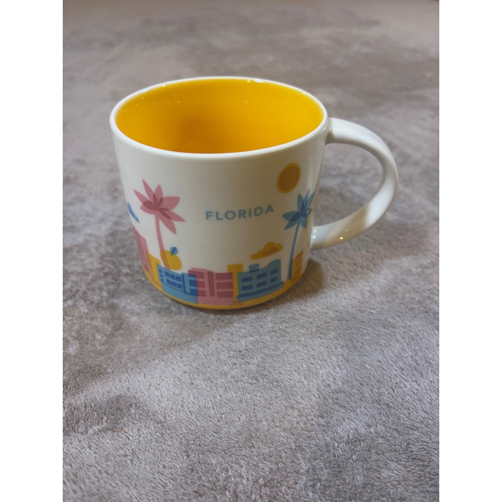 Starbucks You Are Here Florida Mug 14oz Ceramic Coffee Cup White Yellow 2015